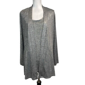 Susan Graver Cardigan Jacket & Tank Set size Extra Large Silver Gray Stretch